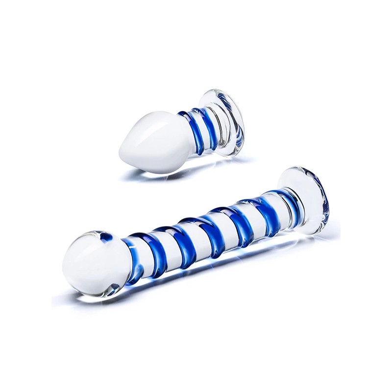 Szklane dildo i plug analny - Glas Double Penetration Set